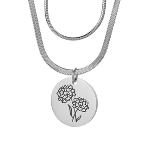 Collana a doppio strato in acciaio inossidabile argento con ciondolo a fiore e catena a serpente