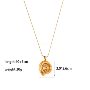 Detail shot of 18K gold spiral pendant necklace with length and weight dimensions