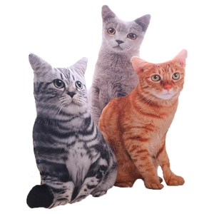 Creative 3D lifelike plush cat pillows featuring grey striped and orange ginger patterns