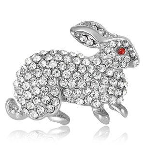 Rabbit Brooch Pin Alloy Sparkling Rhinestone Animal Shape Red Eye Detail Fashion Women Accessory