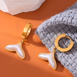 Mermaid Tail Artificial Pearl Drop Earrings Titanium Steel Hoop Minimalist Elegant Jewelry For Women