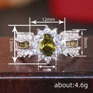Ovaler grüner Zirkon-Ring mit Mikro-Pavé-Kristallen für Damen, 12 mm breites Statement-Stück