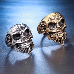 Gothic style skull rings for men in gold and silver finish with retro metal texture