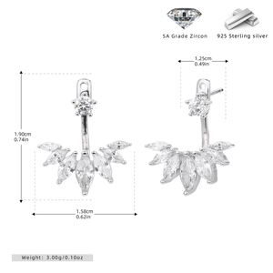 Detail view of 925 sterling silver earrings with 5A grade zircon dimensions and certification