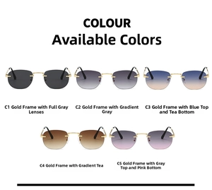 Detailed view of oval metal sunglasses collection in five assorted gradient lens colors