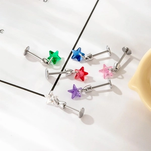 Surgical steel star zircon labret stud earrings set in vibrant assorted colors