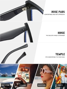 Detail of ergonomic nose pads, metal hinges, and lifestyle scenes for cat eye glasses