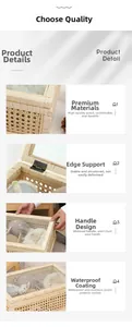 Detail of woven storage basket showing the sturdy handle and waterproof coating finish