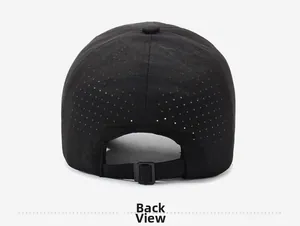 Detailed back view of breathable mesh baseball cap with adjustable strap and laser-cut holes