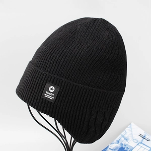 Men's Winter Warm Beanie Hat Wool Acrylic Blend Ribbed Knit Fleece Lined Skull Cap Outdoor Cold Weather Ear Protection Headwear