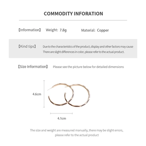 Detail specifications of copper round hoop earrings with size 4.6cm height and 7.8g weight