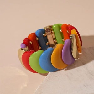 Colorful acrylic geometric stretch bracelet with vibrant candy-colored resin and gold accents
