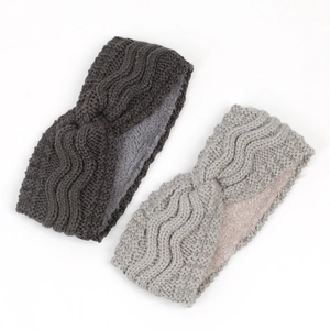 Detail of wave knit texture and warm fleece lining on winter thermal headbands