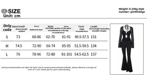 Size guide table for women's long sleeve lace jumpsuit with detailed body measurements