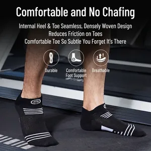 Mens athletic ankle socks with breathable mesh and towel bottom on a treadmill