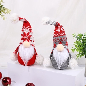Charming set of red and grey Christmas gnomes dolls with plush beards for holiday decor