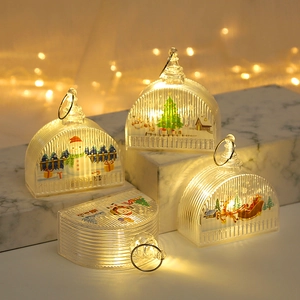 Hanging LED Christmas lanterns with snowman and reindeer patterns for festive decor