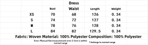 Guide des tailles pour robe à nouer avec mesures du XS au L détaillées en centimètres
