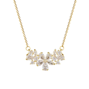 Elegant gold titanium steel necklace featuring a sparkling hollow zircon flower pendant