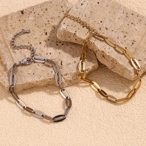Minimalist stainless steel 14K gold plated paperclip chain anklet with lobster clasp