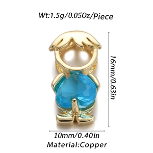Detailed copper pendant dimensions showing 16mm height with blue heart zircon and pearl