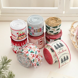 Christmas Ribbon Rolls Fabric Decorative Tape Nutcracker Gingerbread Pattern Festival Gift Wrapping Holiday Party Decoration
