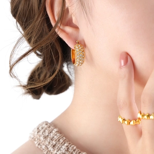 Chic gold C-shaped earrings with micro-pave cubic zirconia crystals for women