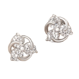 Elegant silver star moon zircon stud earrings with triple stone cluster design