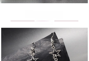 Detail shot of hollow star-shaped long earrings featuring a minimalist drop design