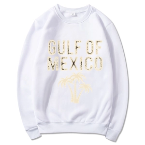 White Gulf of Mexico beach sweatshirt featuring a vintage palm tree graphic print