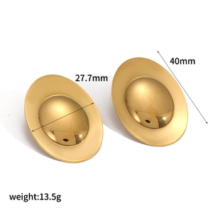 Polished 18K gold plated stainless steel oval stud earrings with elegant mirror finish