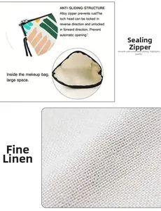 Détails de la trousse en lin à rayures avec fermeture éclair et grand compartiment