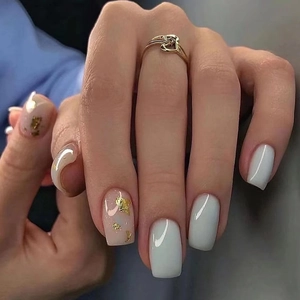 Square Press On Nails Gold Foil Flakes Pink White Solid Color Ins Style Elegant Glossy Fake Nails For Women Manicure
