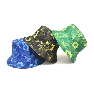 Reversible Bucket Hat Women Polyester Sun Protection Outdoor Travel Japanese Ethnic Floral Fan Print Foldable Accessories