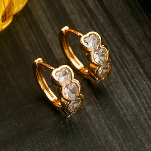 Heart Cubic Zirconia Hoop Earrings Gold Plated Copper Geometric Paved Elegant Minimalist Jewelry For Women