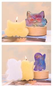Detailed view of skull and ghost resin crafts with silicone candle molds for Halloween