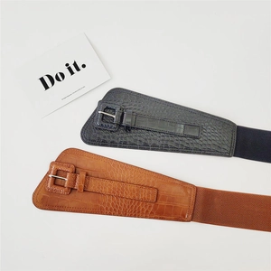 Crocodile texture elastic corset waist belt with square pin buckle for dresses in black and brown