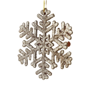 Sparkling champagne gold glitter snowflake ornaments for Christmas tree decoration with strings