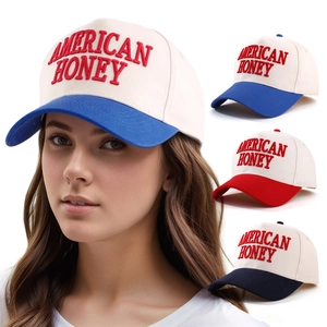 Baseball Cap American Honey Letter Embroidery Contrast Color Curved Brim Adjustable Outdoor Casual Hat For Men Women