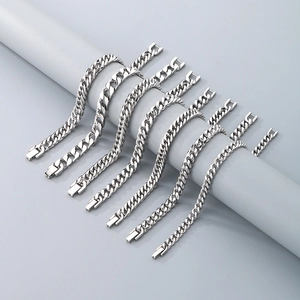 Silver stainless steel Cuban link bracelets in various widths for men and women