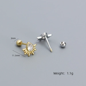 Macro shot of 3mm x 11.5mm teardrop zircon stud earrings with screw back closure