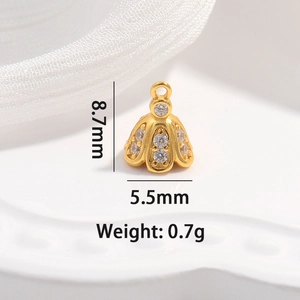 S925 sterling silver flower bell pendant with white zircon pavé and 8.7mm height