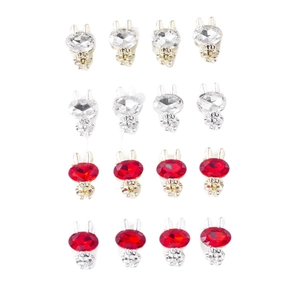 Lot de 16 bijoux d'ongles lapin avec pierres facettées rouges et blanches et socles dorés