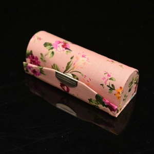 Chinese vintage silk lipstick case with floral embroidery and built-in mirror