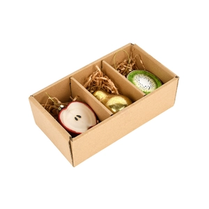 Christmas fruit glass ornament set including apple pear and kiwi in a gift box