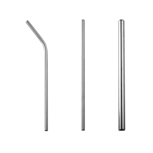 Reusable 304 stainless steel drinking straw set with straight and curved silver metal tubes