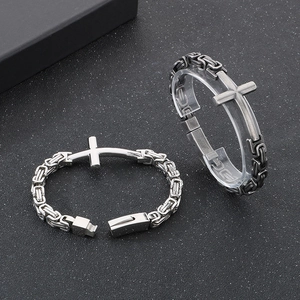 Vintage Cross Byzantine Chain Bracelet Men Stainless Steel Industrial Link Biker Religious Jewelry Retro Accessory