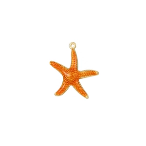 Colorful starfish pendant with orange enamel and golden finish for jewelry DIY
