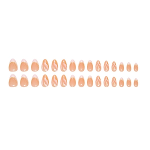 French ocean wave press-on nails with 30 pieces of marble and gold foil almond tips