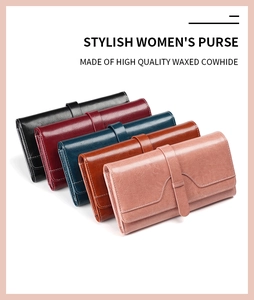 Group of high quality waxed cowhide long wallets for women in five assorted colors